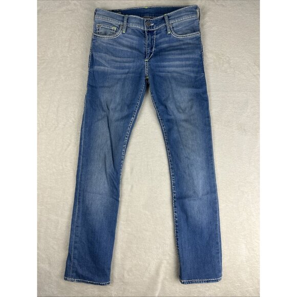True Religion Jeans Womens 28 Blue Cora Mid Rise Straight Faded Whiskered USA - Picture 1 of 14